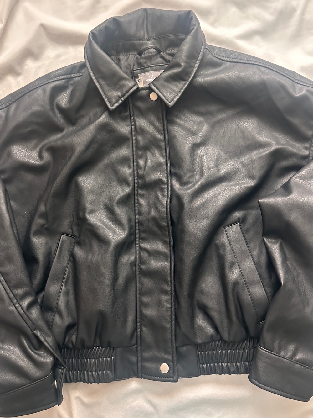 Black Faux Leather Bomber Jacket